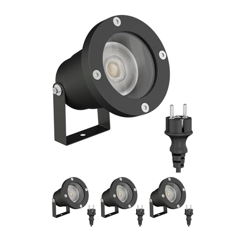 ledscom.de 4 Stück LED Gartenstrahler DUK schwarz für außen, Aluminium, IP65, inkl. GU10 Lampe 5,473W 468lm 30° warm-weiß von ledscom.de