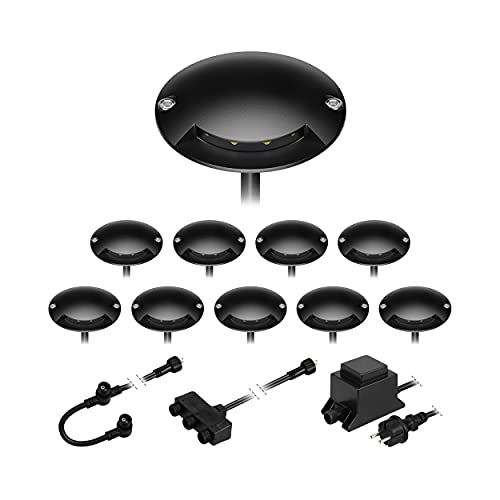 ledscom.de LED Boden-Aufbauleuchte BUNDA, 1-flammig, extra-flach, für außen, Aluminium, schwarz, rund, 7cm Ø, warmweiß, 10er Set von ledscom.de