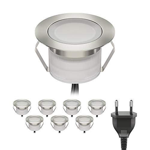 ledscom.de LED Boden-Einbauleuchte BIMI für außen weiß, je 50lm, IP67, 45mm Ø 8er Set von ledscom.de