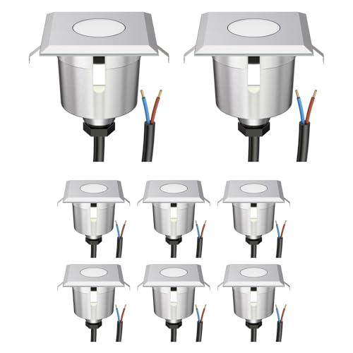 ledscom.de 8 Stück LED Bodeneinbauleuchte AGENA für außen, IP65, edelstahl, eckig, 6 x 6cm, warmweiß von ledscom.de