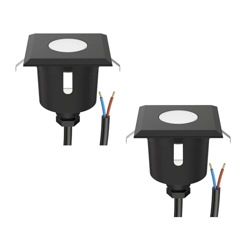 ledscom.de 2 Stück LED Bodeneinbauleuchte AGENA für außen, IP65, schwarz, eckig, 6 x 6cm, warmweiß von ledscom.de