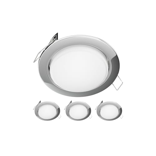 ledscom.de 4 Stück LED Einbaustrahler Zobe flach GX53 chrom rund 6,105W 560lm weiß 107mm Ø Lochkreis 90mm Ø von ledscom.de