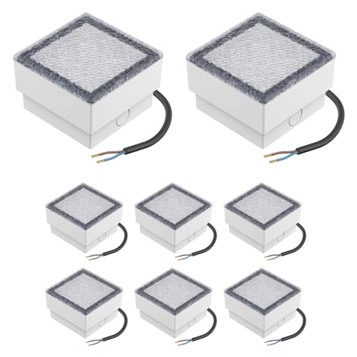 ledscom.de 8 Stück LED Pflasterstein Bodeneinbauleuchte CUS für außen, IP67, eckig, 10 x 10cm, kaltweiß von ledscom.de