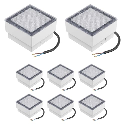 ledscom.de 8 Stück LED Pflasterstein Bodeneinbauleuchte CUS für außen, IP67, eckig, 10 x 10cm, warmweiß von ledscom.de