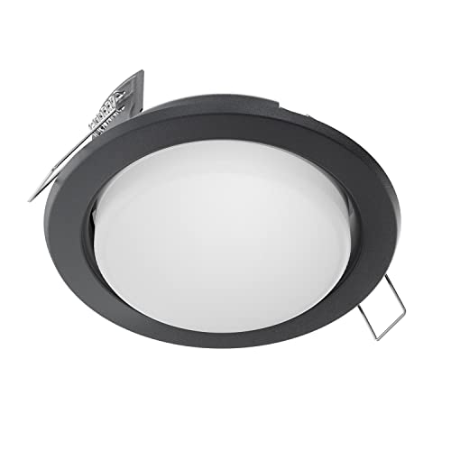 ledscom.de LED Einbaustrahler Zobe flach anthrazit rund 6,194W 541lm warmweiß 3-Stufen Dimmen ohne Dimmer mit Lichtschalter 107mm Ø Lochkreis 90mm Ø von ledscom.de