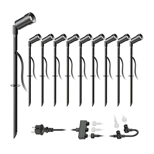 ledscom.de LED Gartenstrahler Spico schwarz mit Erdspieß für außen IP44 je 105lm warm-weiß 10er Set von ledscom.de