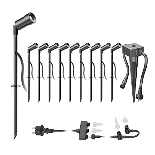 ledscom.de LED Gartenstrahler Spico schwarz mit Erdspieß und Dämmerungssensor für außen IP44 je 105lm warm-weiß 10er Set von ledscom.de