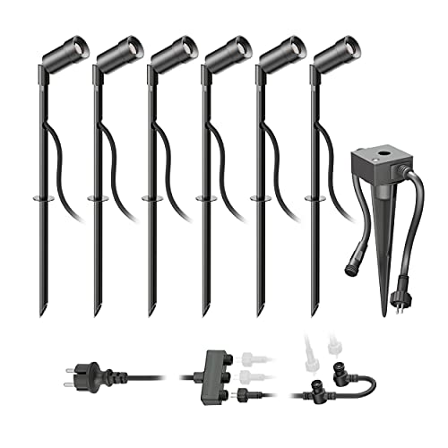 ledscom.de LED Gartenstrahler Spico schwarz mit Erdspieß und Dämmerungssensor für außen IP44 je 105lm warm-weiß 6er Set von ledscom.de