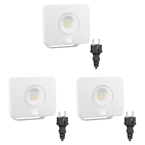 ledscom.de 3 Stück LED Gartenstrahler WEGA für außen, IP44, Bewegungsmelder, Stecker, 11,7 W, 951lm, warmweiß, Bewegungsmelder von ledscom.de