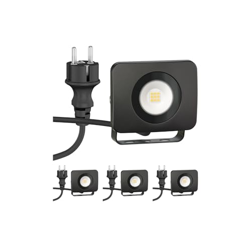 ledscom.de 4 Stück LED Gartenstrahler WEGA für außen, IP44, Stecker, schwarz, 10 W, 935lm, warmweiß von ledscom.de