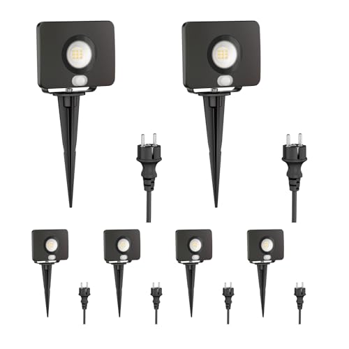 ledscom.de 6 Stück LED Gartenstrahler Wega mit Erdspieß für außen mit Bewegungsmelder, schwarz 10,837W 944lm warm-weiß von ledscom.de