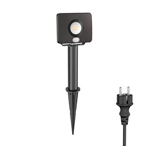 ledscom.de LED Gartenstrahler Wega mit Erdspieß und 15cm Sockel für außen mit Bewegungsmelder, schwarz, 11,32W, 880lm, weiß von ledscom.de