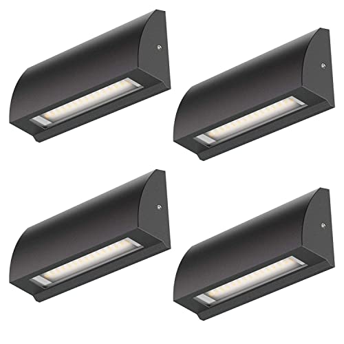 ledscom.de 4 Stück LED Wandleuchte/Treppenlicht SEGIN für außen, IP54, flach, Downlight, schwarz matt, eckig, 3,8 W, 265lm, warmweiß von ledscom.de