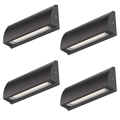 ledscom.de 4 Stück LED Wandleuchte/Treppenlicht SEGIN für außen, IP54, flach, Downlight, schwarz matt, eckig, 6,2 W, 566lm, warmweiß von ledscom.de
