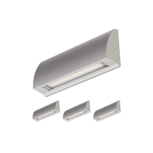 ledscom.de 4 Stück LED Wandleuchte/Treppenlicht SEGIN für außen, IP54, flach, Downlight, grau matt, eckig, 6,3 W, 630lm, kaltweiß von ledscom.de