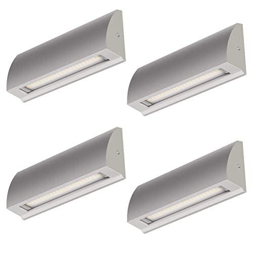 ledscom.de 4 Stück LED Wandleuchte/Treppenlicht SEGIN für außen, IP54, flach, Downlight, grau matt, eckig, 6,2 W, 566lm, warmweiß von ledscom.de
