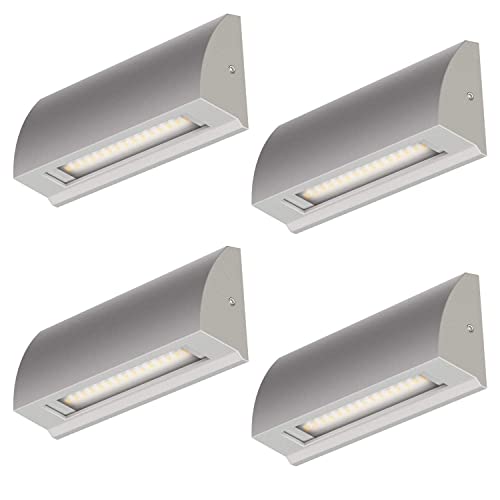 ledscom.de 4 Stück LED Wandleuchte/Treppenlicht SEGIN für außen, IP54, flach, Downlight, grau matt, eckig, 3,8 W, 265lm, warmweiß von ledscom.de