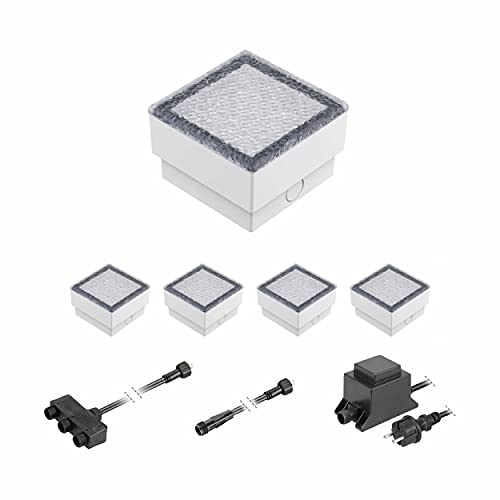 ledscom.de LED Pflaster-Stein Gorgon Boden-Einbauleuchte für außen, 10x10cm, 12V, kalt-weiß 5er Set von ledscom.de