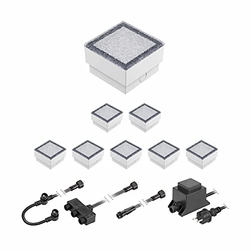 ledscom.de LED Pflaster-Stein Gorgon Boden-Einbauleuchte für außen, 10x10cm, 12V, kalt-weiß 8er Set von ledscom.de