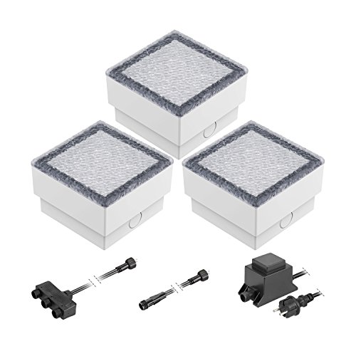 ledscom.de LED Pflaster-Stein Gorgon Boden-Einbauleuchte für außen, 10x10cm, 12V, warm-weiß 3er Set von ledscom.de