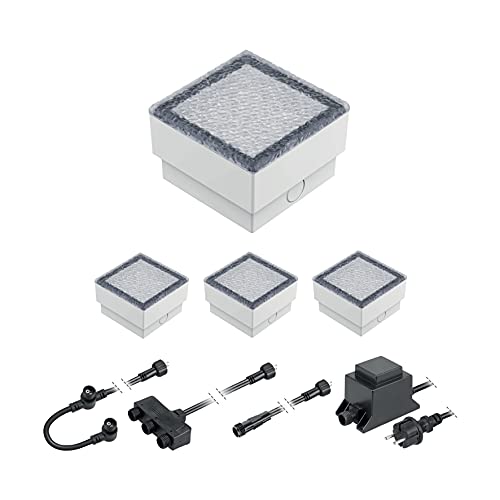 ledscom.de LED Pflaster-Stein Gorgon Boden-Einbauleuchte für außen, 10x10cm, 12V, warm-weiß 4er Set von ledscom.de