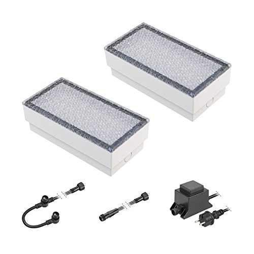 ledscom.de LED Pflaster-Stein Gorgon Boden-Einbauleuchte für außen, 20x10cm, 12V, warm-weiß 2er Set von ledscom.de