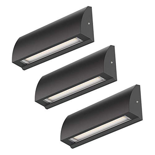 ledscom.de 3 Stück LED Wandleuchte/Treppenlicht SEGIN für außen, IP54, flach, Downlight, schwarz matt, eckig, 6,3 W, 630lm, kaltweiß von ledscom.de