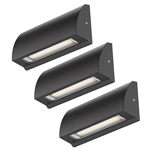 ledscom.de 3 Stück LED Wandleuchte/Treppenlicht SEGIN für außen, IP54, flach, Downlight, schwarz matt, eckig, 3,8 W, 265lm, warmweiß von ledscom.de
