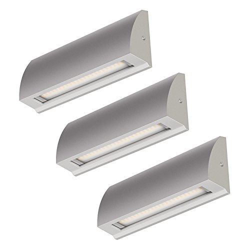 ledscom.de 3 Stück LED Wandleuchte/Treppenlicht SEGIN für außen, IP54, flach, Downlight, grau matt, eckig, 6,3 W, 630lm, kaltweiß von ledscom.de