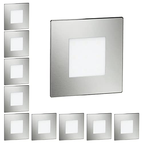 ledscom.de 10 Stück LED Treppenlicht/Wandeinbauleuchte FEX für innen und außen, eckig, edelstahl, 85 x 85mm, blau von ledscom.de