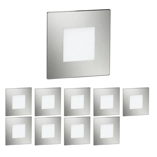 ledscom.de 10 Stück LED Treppenlicht/Wandeinbauleuchte FEX für innen und außen, eckig, edelstahl, 85 x 85mm, blau von ledscom.de