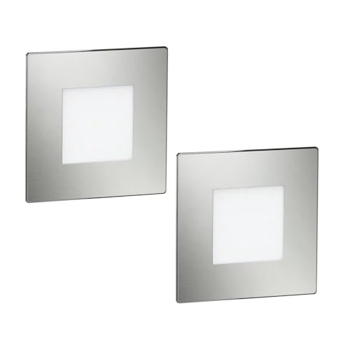 ledscom.de 2 Stück LED Treppenlicht/Wandeinbauleuchte FEX für innen und außen, eckig, edelstahl, 85 x 85mm, blau von ledscom.de