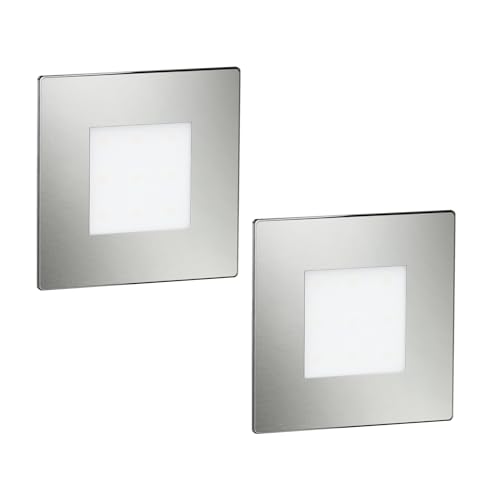 ledscom.de 2 Stück LED Treppenlicht/Wandeinbauleuchte FEX für innen und außen, eckig, edelstahl, 85 x 85mm, blau von ledscom.de