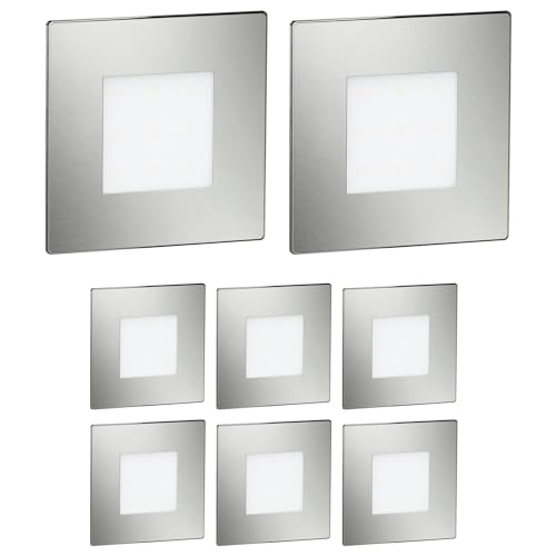 ledscom.de 8 Stück LED Treppenlicht/Wandeinbauleuchte FEX für innen und außen, eckig, edelstahl, 85 x 85mm, blau von ledscom.de