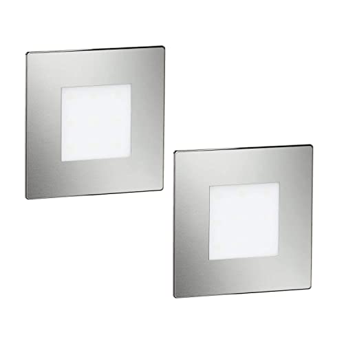 ledscom.de LED Treppenlicht/Treppen-Leuchte FEX für innen und außen, eckig, edelstahl, 85 x 85mm, warmweiß, 2 Stk. von ledscom.de
