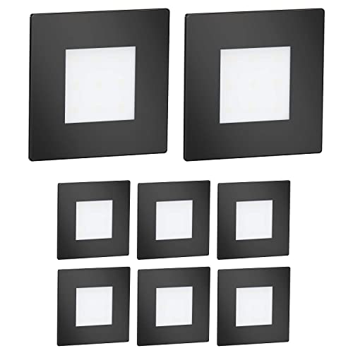 ledscom.de 8 Stück LED Treppenlicht/Wandeinbauleuchte FEX für innen und außen, eckig, schwarz, 85 x 85mm, warmweiß von ledscom.de