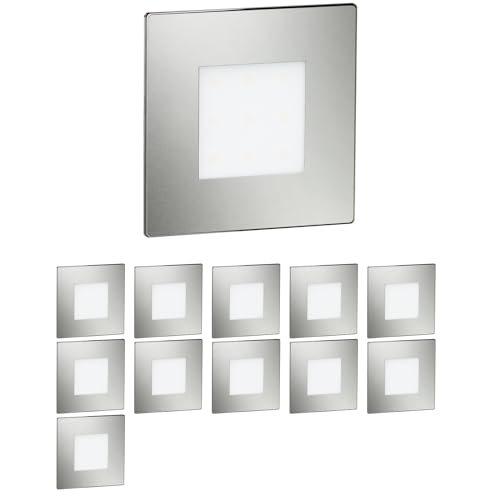 ledscom.de 12 Stück LED Treppenlicht/Wandeinbauleuchte FEX für innen und außen, eckig, edelstahl, 85 x 85mm, blau von ledscom.de