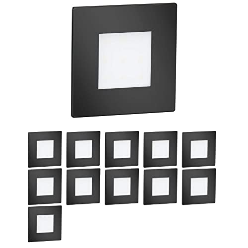 ledscom.de 12 Stück LED Treppenlicht/Wandeinbauleuchte FEX für innen und außen, eckig, schwarz, 85 x 85mm, blau von ledscom.de