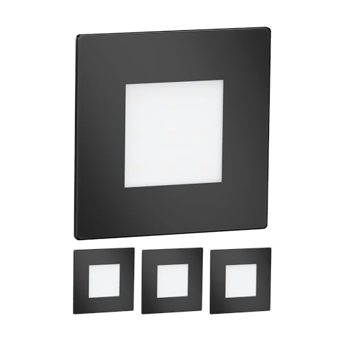 ledscom.de 4 Stück LED Treppenlicht/Wandeinbauleuchte FEX für innen und außen, eckig, schwarz, 85 x 85mm, warmweiß von ledscom.de