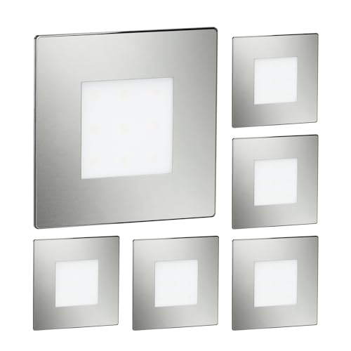 ledscom.de 6 Stück LED Treppenlicht/Wandeinbauleuchte FEX für innen und außen, eckig, edelstahl, 85 x 85mm, blau von ledscom.de