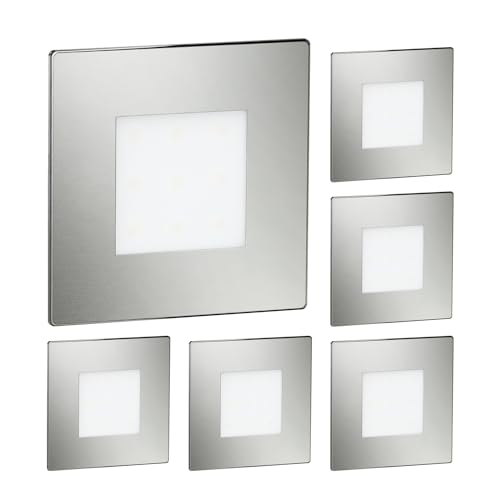 ledscom.de 6 Stück LED Treppenlicht/Wandeinbauleuchte FEX für innen und außen, eckig, edelstahl, 85 x 85mm, warmweiß von ledscom.de