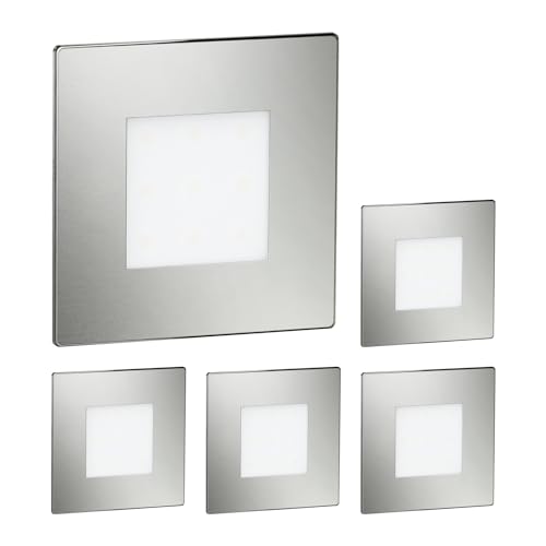 ledscom.de 5 Stück LED Treppenlicht/Wandeinbauleuchte FEX für innen und außen, eckig, edelstahl, 85 x 85mm, blau von ledscom.de