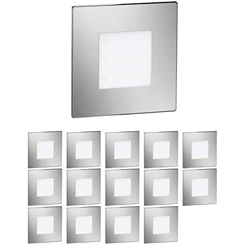 ledscom.de 15 Stück LED Treppenlicht/Wandeinbauleuchte FEX für innen und außen, eckig, edelstahl, 85 x 85mm, warmweiß von ledscom.de