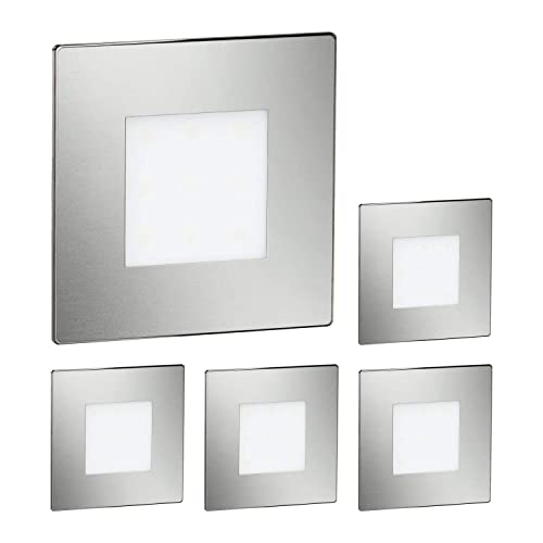 ledscom.de 5 Stück LED Treppenlicht/Wandeinbauleuchte FEX für innen und außen, eckig, edelstahl, 85 x 85mm, warmweiß von ledscom.de