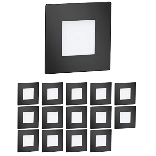 ledscom.de 15 Stück LED Treppenlicht/Wandeinbauleuchte FEX für innen und außen, eckig, schwarz, 85 x 85mm, blau von ledscom.de