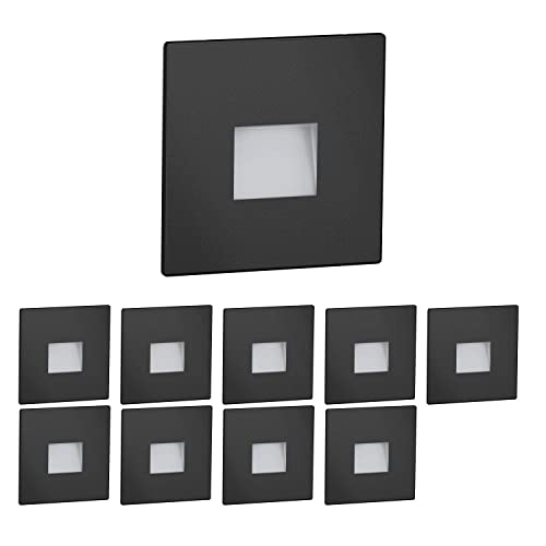 ledscom.de 10 Stück LED Treppenlicht/Wandeinbauleuchte FOW für innen und außen, Downlight, eckig, schwarz, 85 x 85mm, warmweiß von ledscom.de