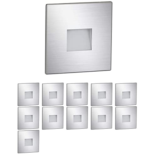 ledscom.de 12 Stück LED Treppenlicht/Wandeinbauleuchte FOW für innen und außen, Downlight, eckig, edelstahl, 85 x 85mm, warmweiß von ledscom.de