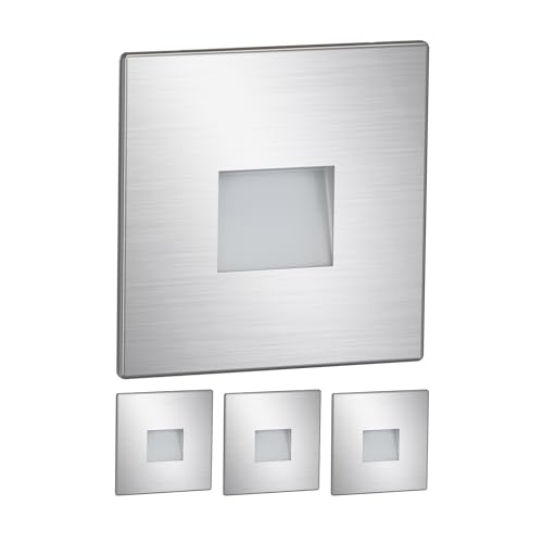 ledscom.de 4 Stück LED Treppenlicht/Wandeinbauleuchte FOW für innen und außen, Downlight, eckig, edelstahl, 85 x 85mm, warmweiß von ledscom.de