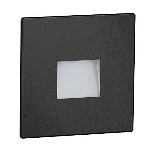 ledscom.de LED Treppenlicht/Wandeinbauleuchte FOW für innen und außen, Downlight, eckig, schwarz, 85 x 85mm, kaltweiß, Orientierungslicht, Wandeinbaustrahler, Treppenbeleuchtung, Dekorationslicht von ledscom.de