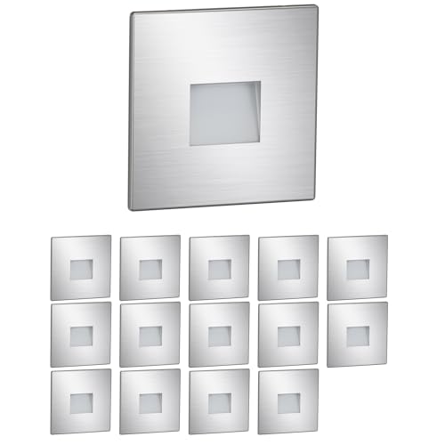 ledscom.de 15 Stück LED Treppenlicht/Wandeinbauleuchte FOW für innen und außen, Downlight, eckig, edelstahl, 85 x 85mm, warmweiß von ledscom.de